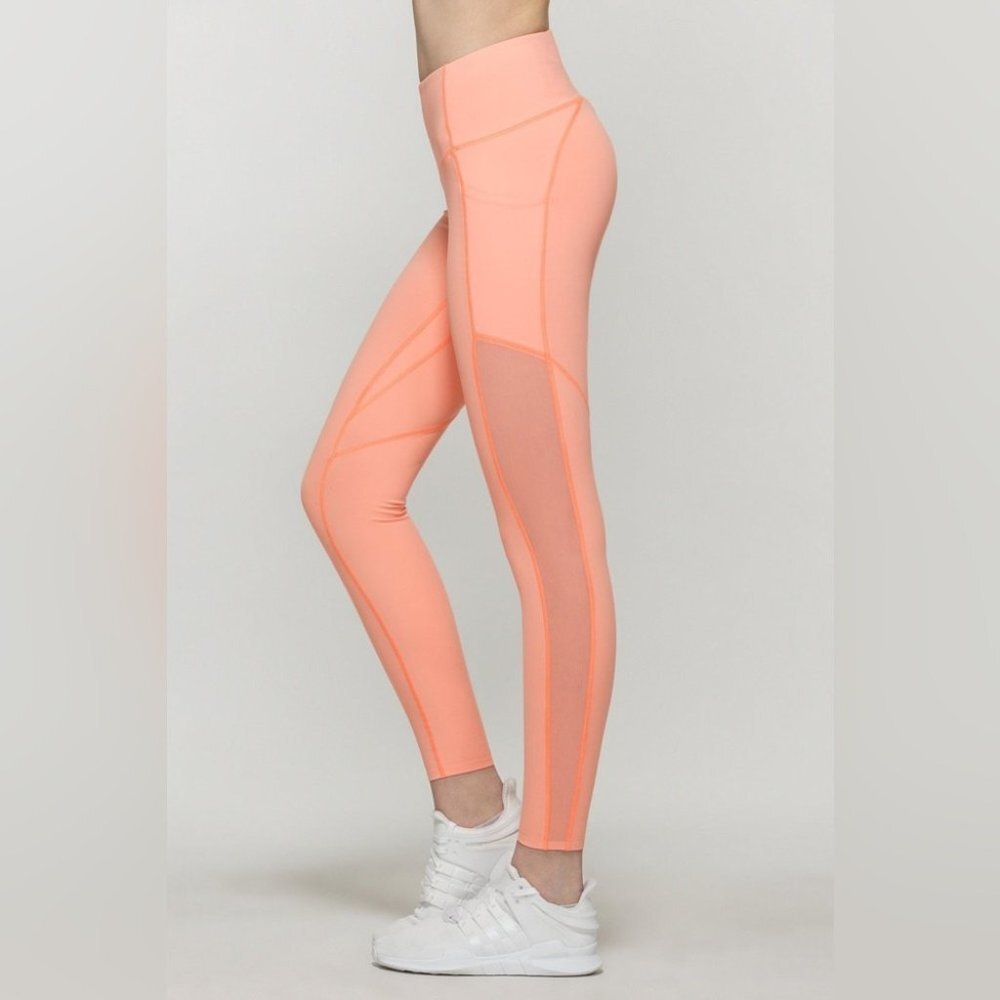 Titika Women’s Compress Mesh Leggings Cropped Orange Peach High Rise Waist XS